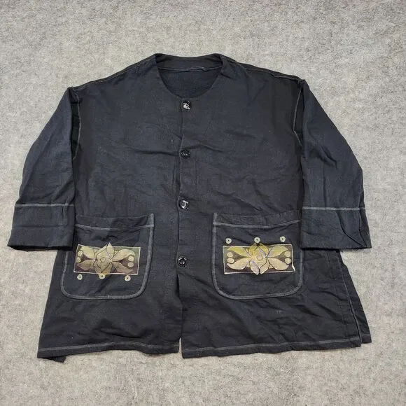 VTG Blue Fish Womens OS One Size Hand Painted Organic Cotton Button Shirt Jacket - Picture 2 of 16